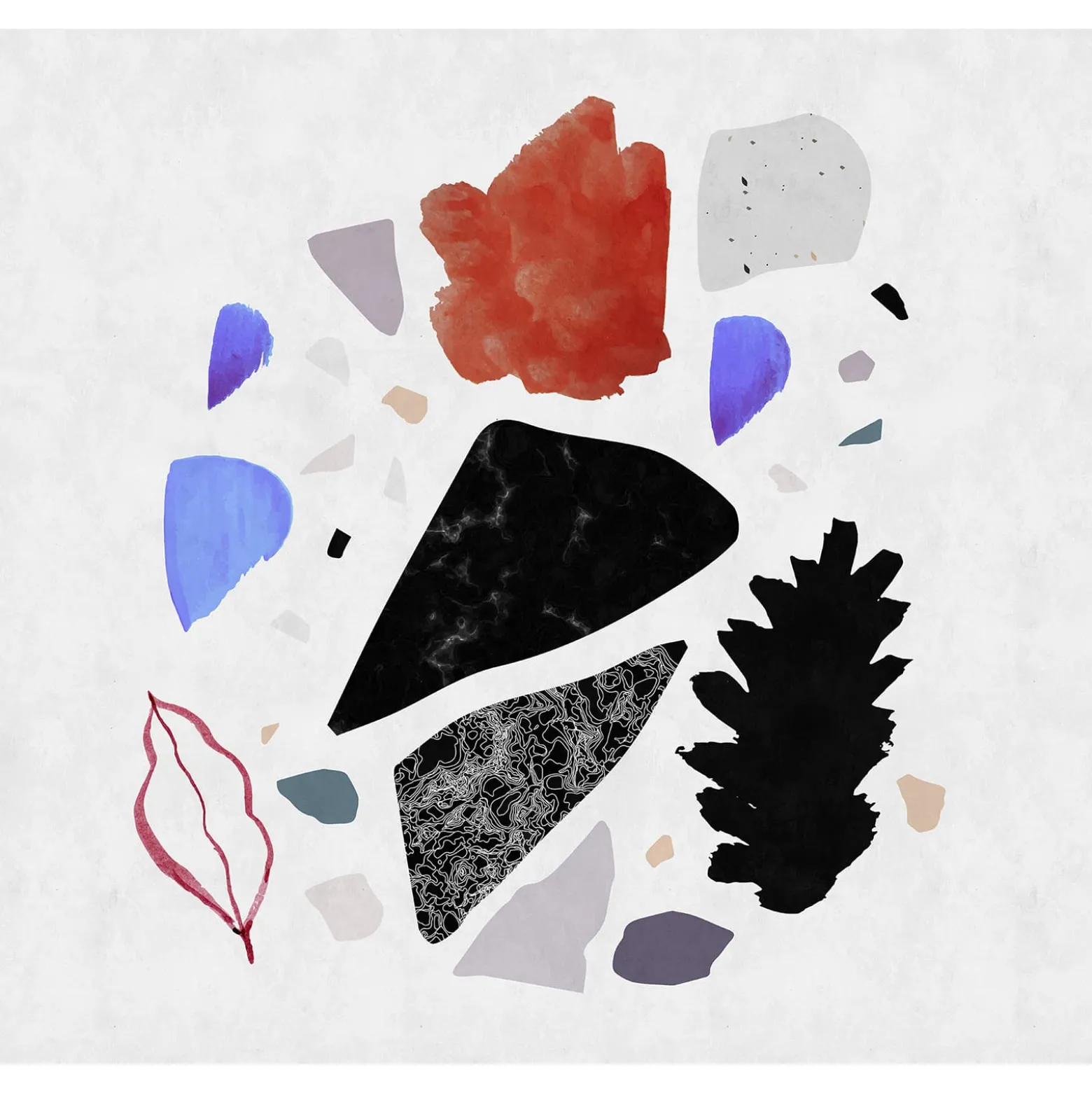 Fototapete Vlies Terrazzo Kunst blau grau rot Premium