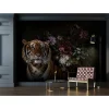 Fototapete Vlies Tiger Blumen orange schwarz Premium