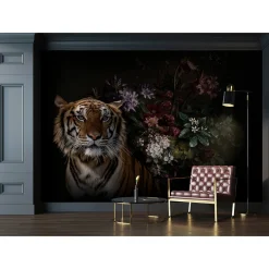 Fototapete Vlies Tiger Blumen orange schwarz Premium