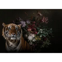 Fototapete Vlies Tiger Blumen orange schwarz Premium
