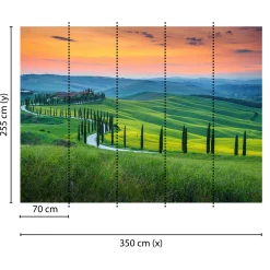 Fototapete Vlies Toskana Landschaft grün blau orange