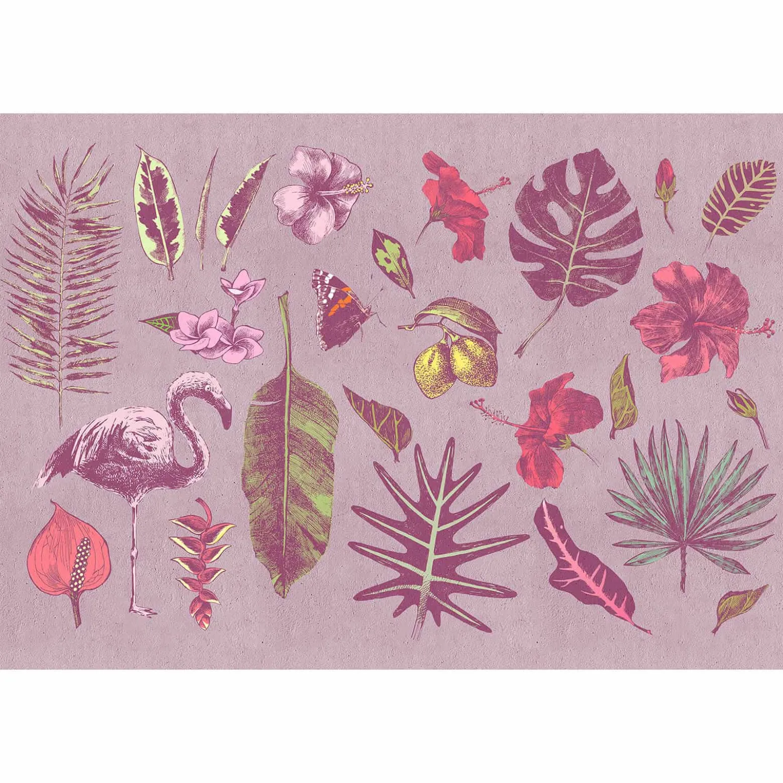 Fototapete Vlies Tropisch Flamingo rosa grün Premium