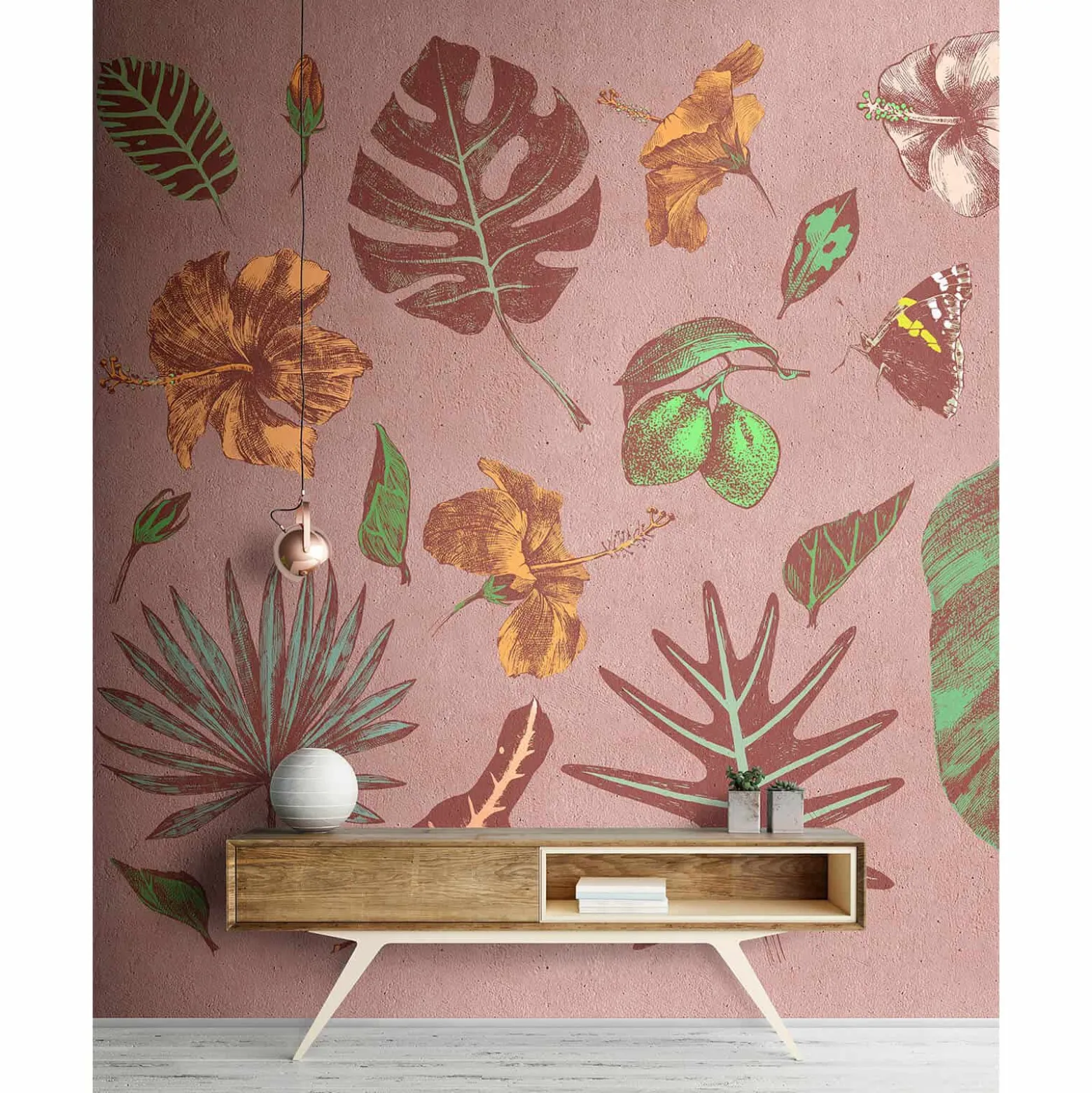 Fototapete Vlies Tropisch Flamingo rosa gelb Premium