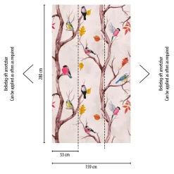 Fototapete Vlies Vögel Baum Ast rosa braun blau 38230-1