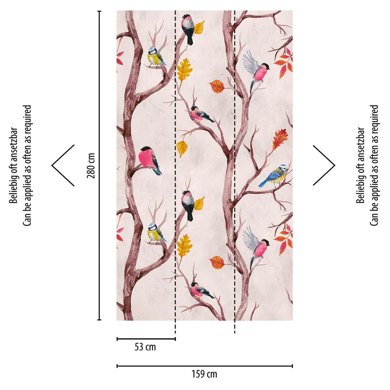 Fototapete Vlies Vögel Baum Ast rosa braun blau 38230-1