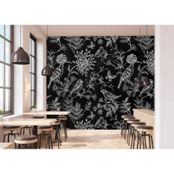 Fototapete Vlies Vögel Blumen Floral Tafel grau Premium