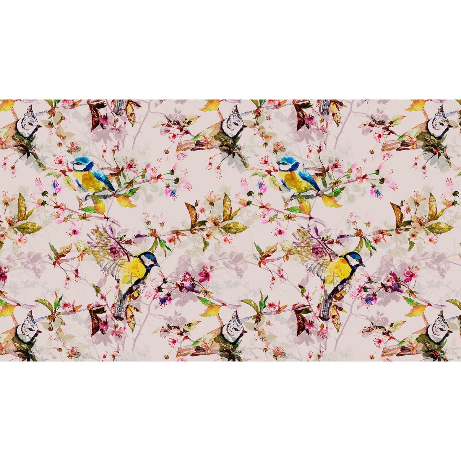 Fototapete Vlies Vögel Blumen Floral creme gelb Premium