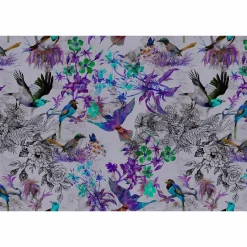 Fototapete Vlies Vögel Blumen Floral Neon grau lila