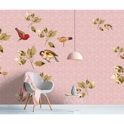 Fototapete Vlies Vögel Grafisch rosa grün Premium