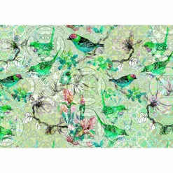 Fototapete Vlies Vögel Mosaik Floral Neon grün bunt