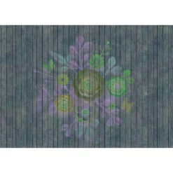 Fototapete Vlies Vintage Blumen Holz grün blau Premium
