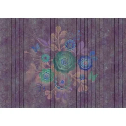Fototapete Vlies Vintage Blumen Holz blau grün Premium