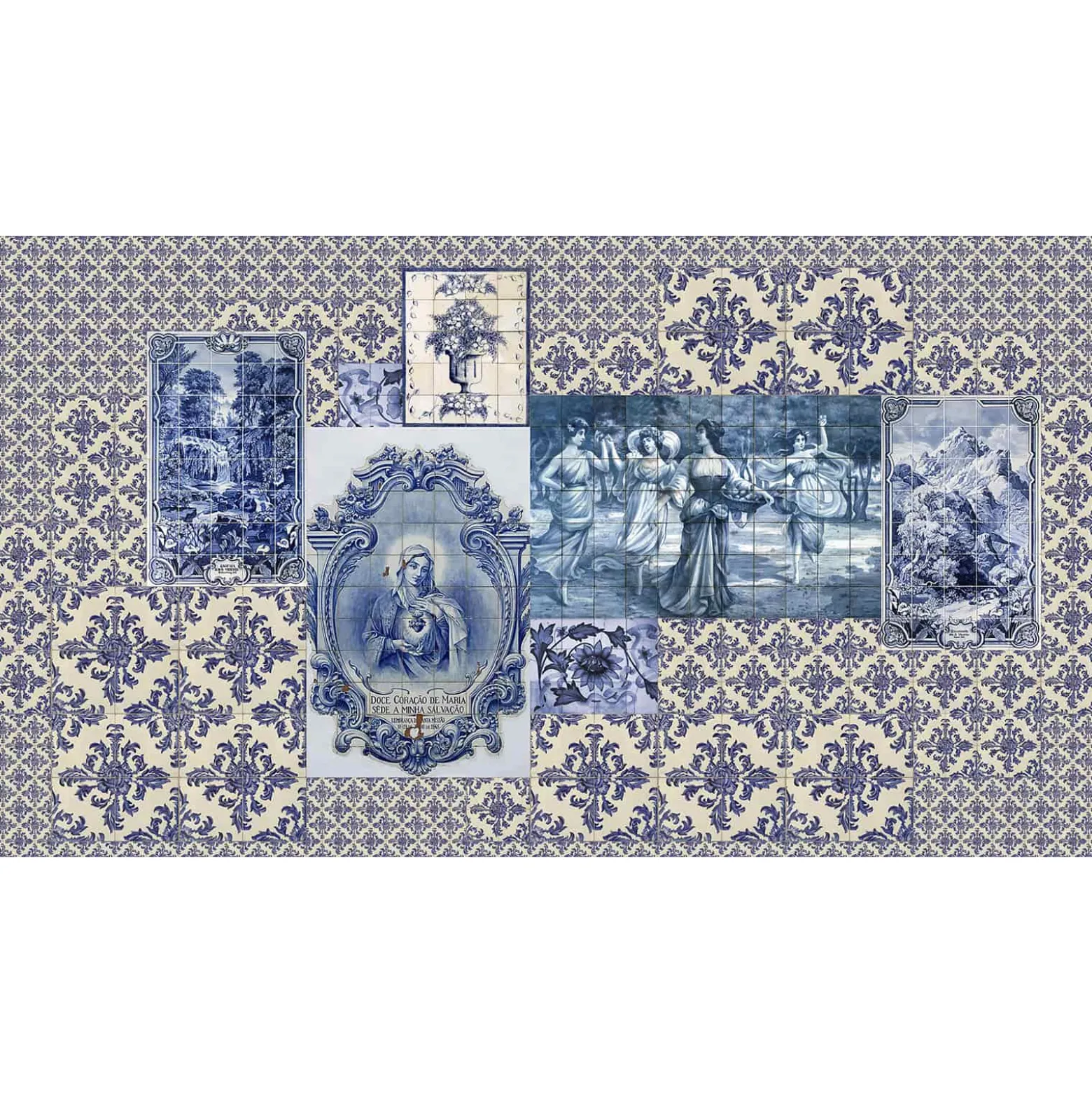 Fototapete Vlies Vintage Fliesen beige blau Premium