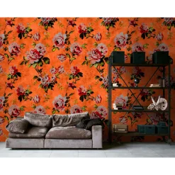 Fototapete Vlies Vintage Rosen orange rot grau Premium