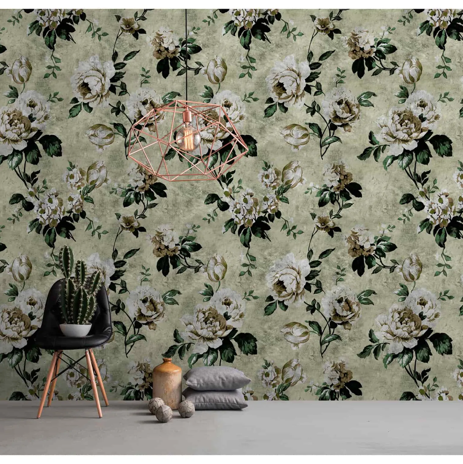 Fototapete Vlies Vintage Rosen grün grau Premium