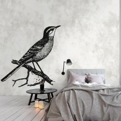 Fototapete Vlies Vogel Ast Natur grau schwarz Premium