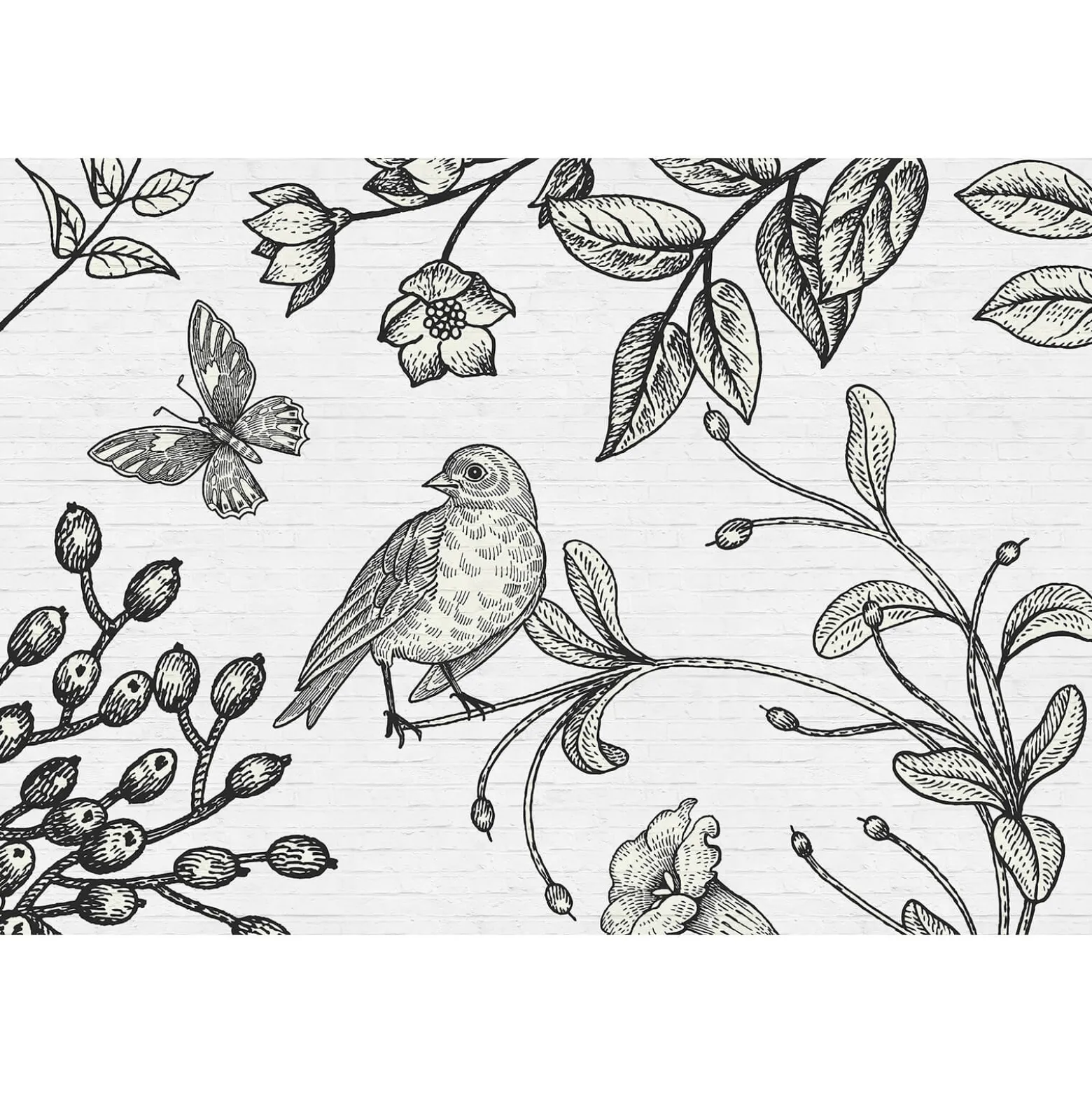 Fototapete Vlies Vogel Blumen Stein schwarz Premium