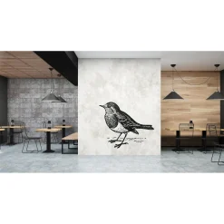Fototapete Vlies Vogel Spatz Natur Putz grau Premium