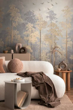 Fototapete Vlies Wald Aquarell Bäume Blau Beige 79144-7
