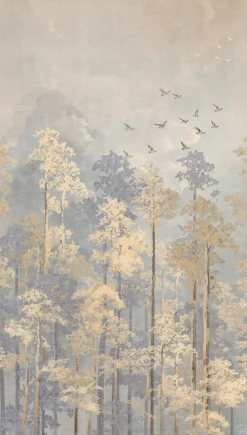 Fototapete Vlies Wald Aquarell Bäume Blau Beige 79144-7