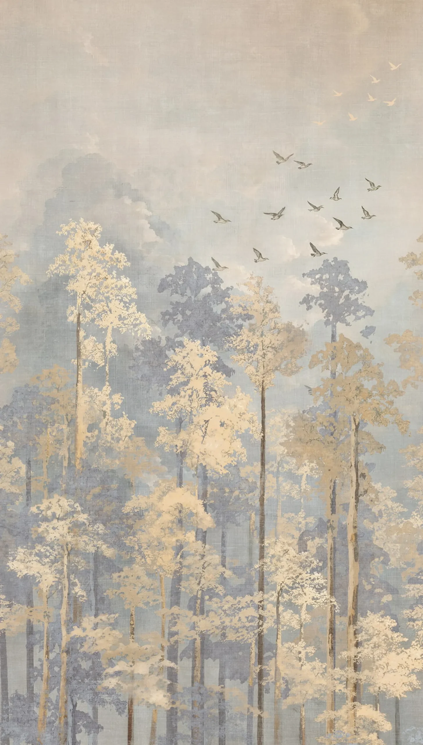 Fototapete Vlies Wald Aquarell Bäume Blau Beige 79144-7