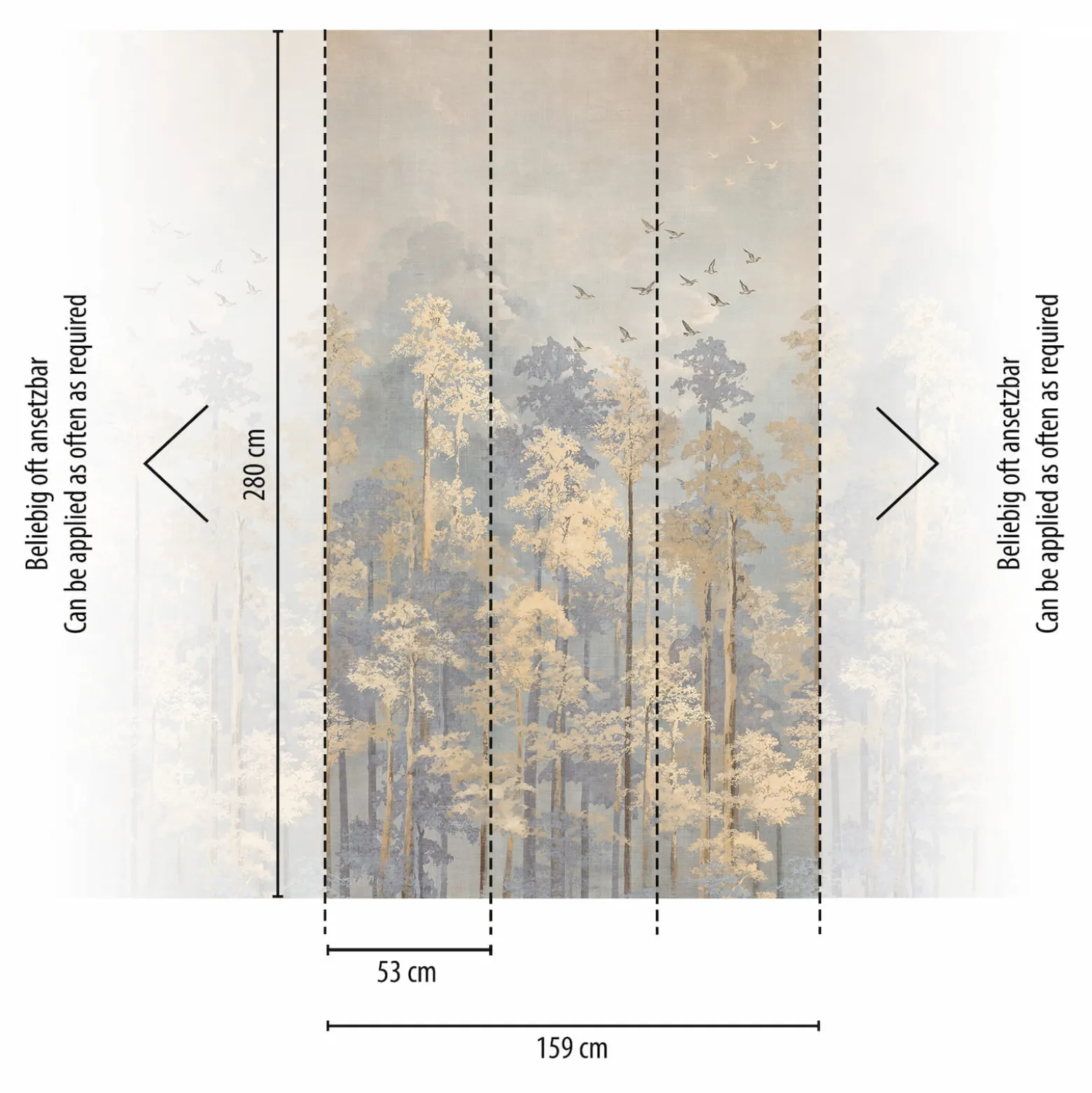 Fototapete Vlies Wald Aquarell Bäume Blau Beige 79144-7