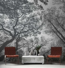 Fototapete Vlies Wald Bäume Floral grau schwarz 38240-1
