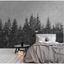 Fototapete Vlies Wald Bäume grau schwarz Premium