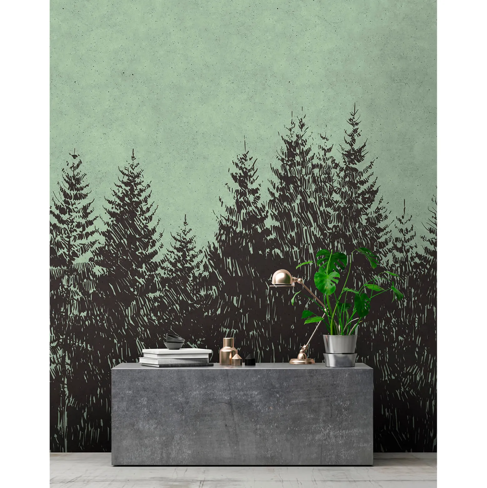 Fototapete Vlies Wald Bäume grün schwarz Premium