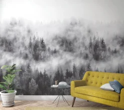 Fototapete Vlies Wald Bäume Nebel grau weiß 47268