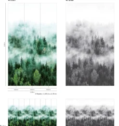 Fototapete Vlies Wald Bäume Nebel grau weiß 47268