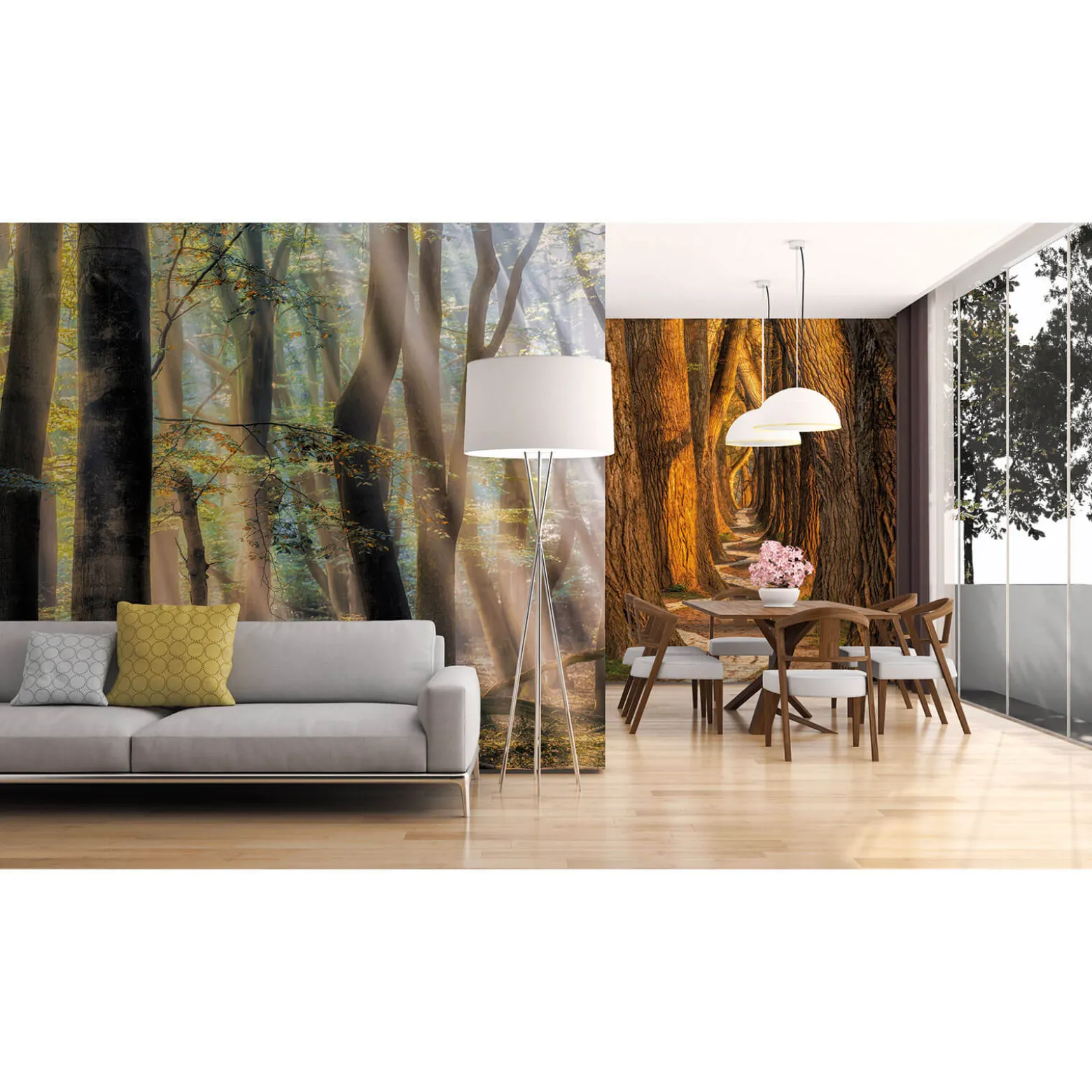 Fototapete Vlies Wald Bäume Weg braun orange
