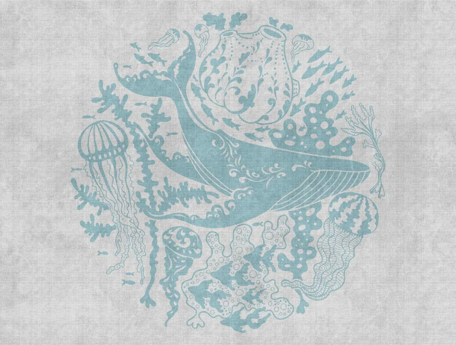 Fototapete Vlies Wal Qualle Fische blau grau 38306-1