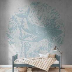 Fototapete Vlies Wal Qualle Fische blau grau 38306-1