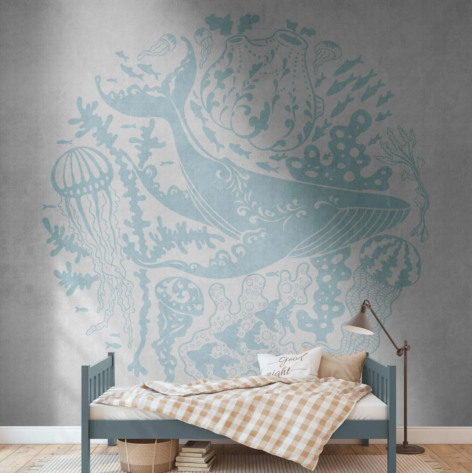 Fototapete Vlies Wal Qualle Fische blau grau 38306-1