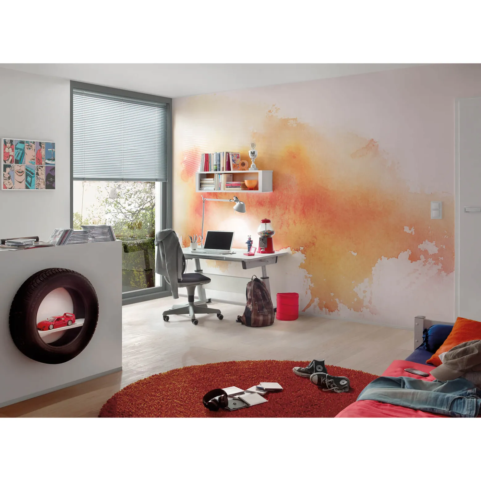 Fototapete Vlies Wasserfarben Fleck orange rot