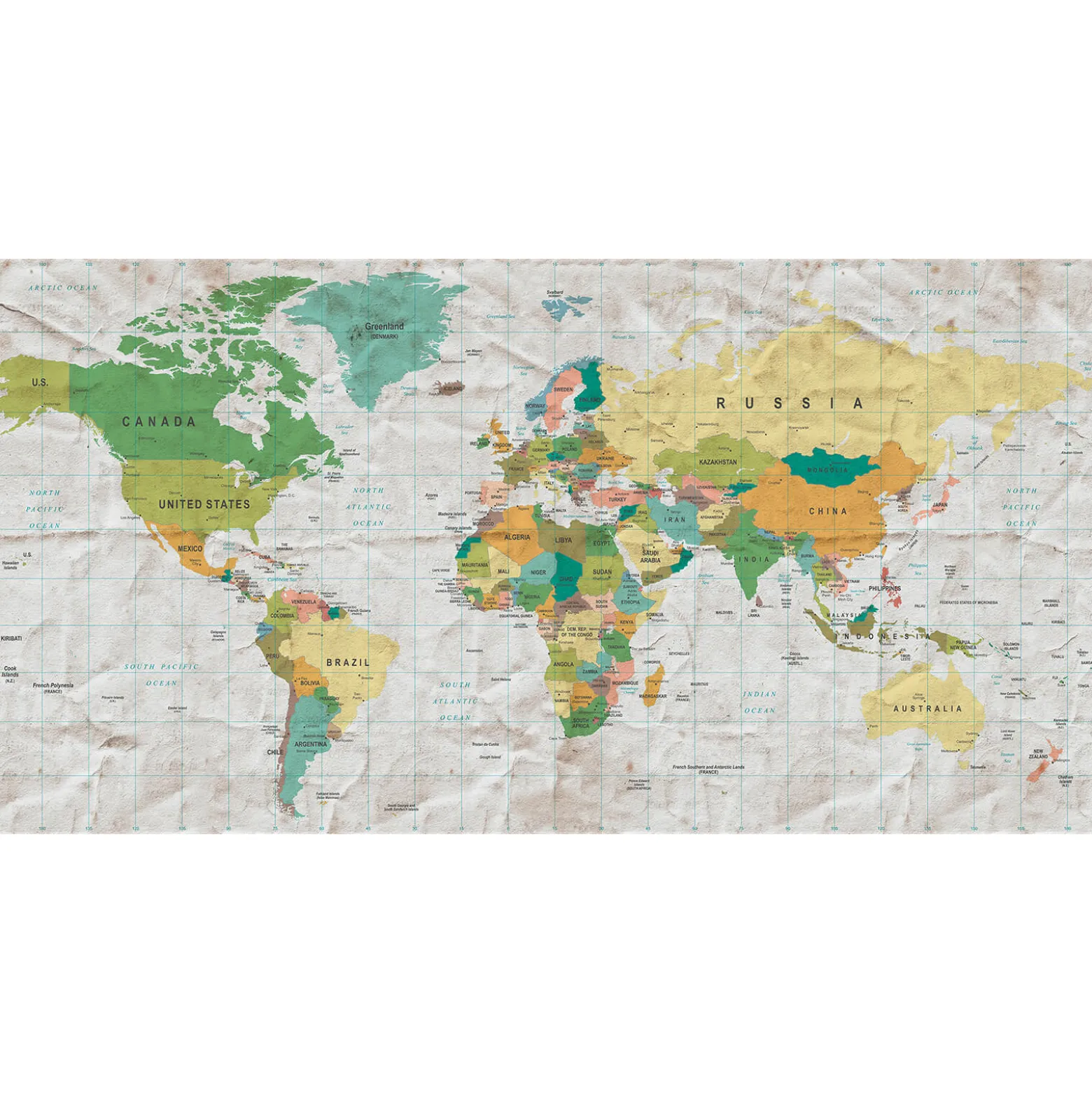 Fototapete Vlies Weltkarte Atlas gelb grau grün
