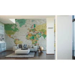 Fototapete Vlies Weltkarte Atlas gelb grau grün