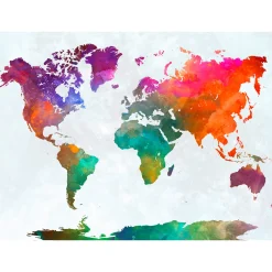 Fototapete Vlies Weltkarte bunt Aquarell bunt weiß