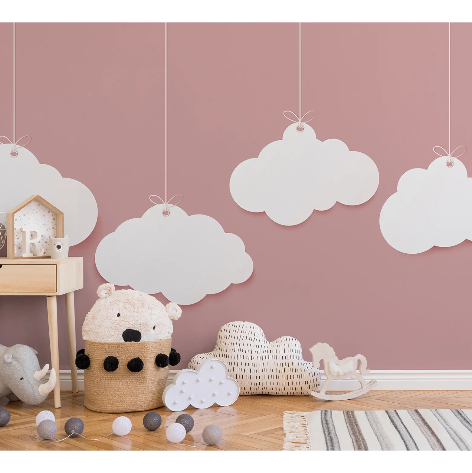 Fototapete Vlies Wolken Mobile Kinder rosa weiß