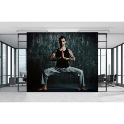 Fototapete Vlies Yoga Mann schwarz blau Premium
