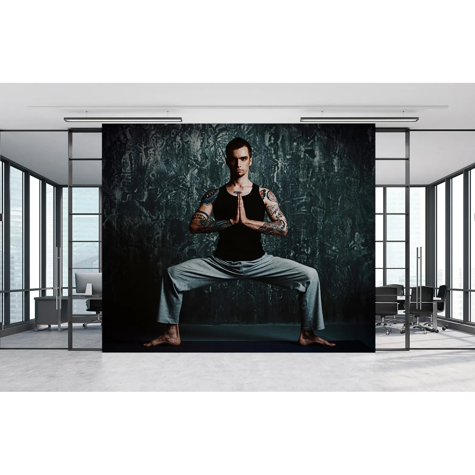 Fototapete Vlies Yoga Mann schwarz blau Premium