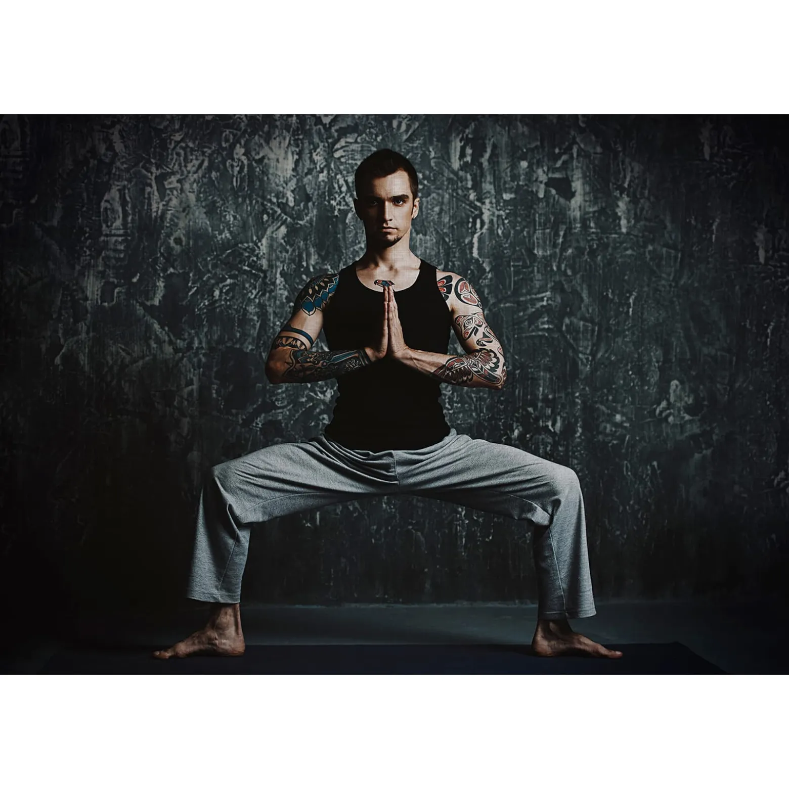 Fototapete Vlies Yoga Mann schwarz blau Premium