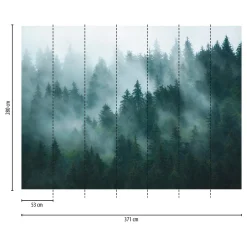 Fototapete Wald Bäume Nebel Grün Blau 39898-1
