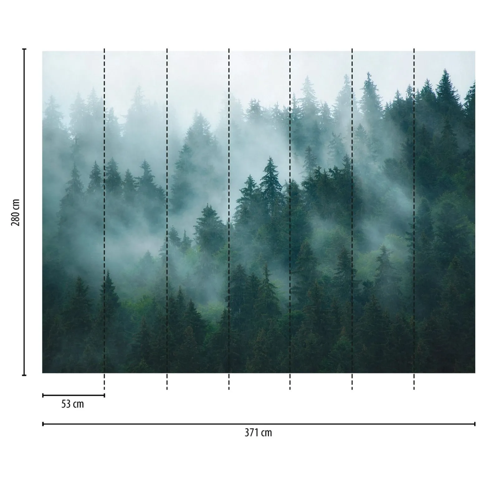 Fototapete Wald Bäume Nebel Grün Blau 39898-1