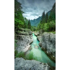 Fototapete Wald Gebirge Fluss Grün Blau Grau 2527N-81
