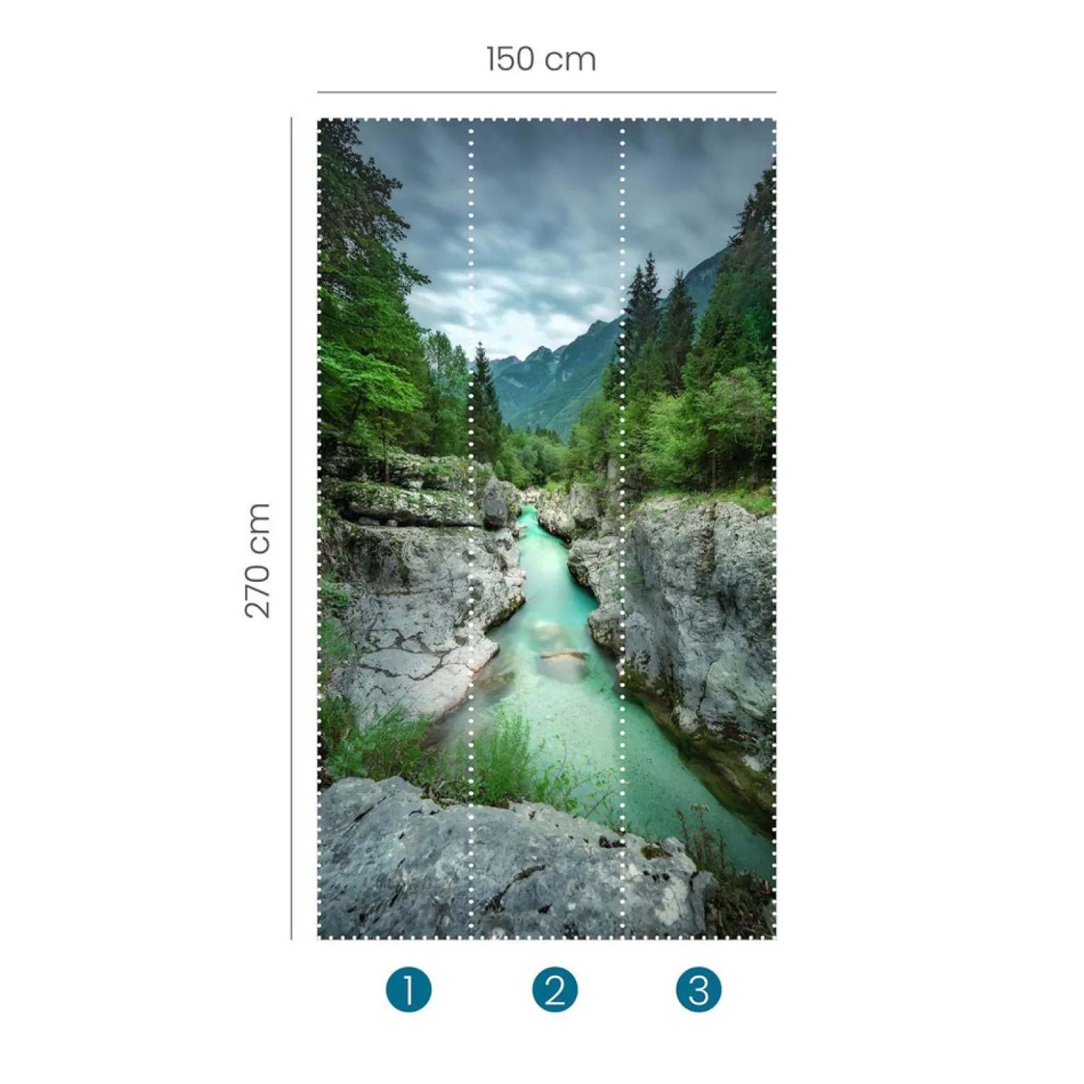 Fototapete Wald Gebirge Fluss Grün Blau Grau 2527N-81