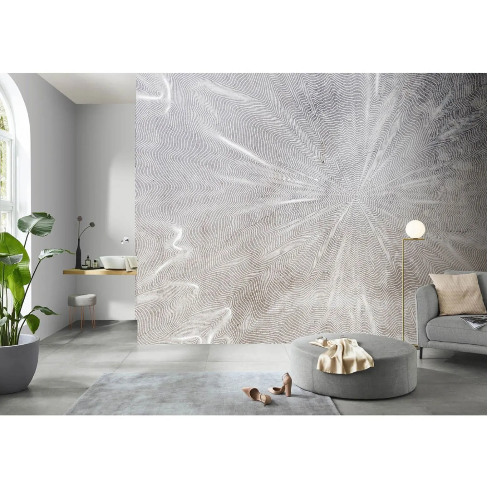 Fototapete Wellen Verzerrt 3D-Effekt Beige Grau 2514N-12