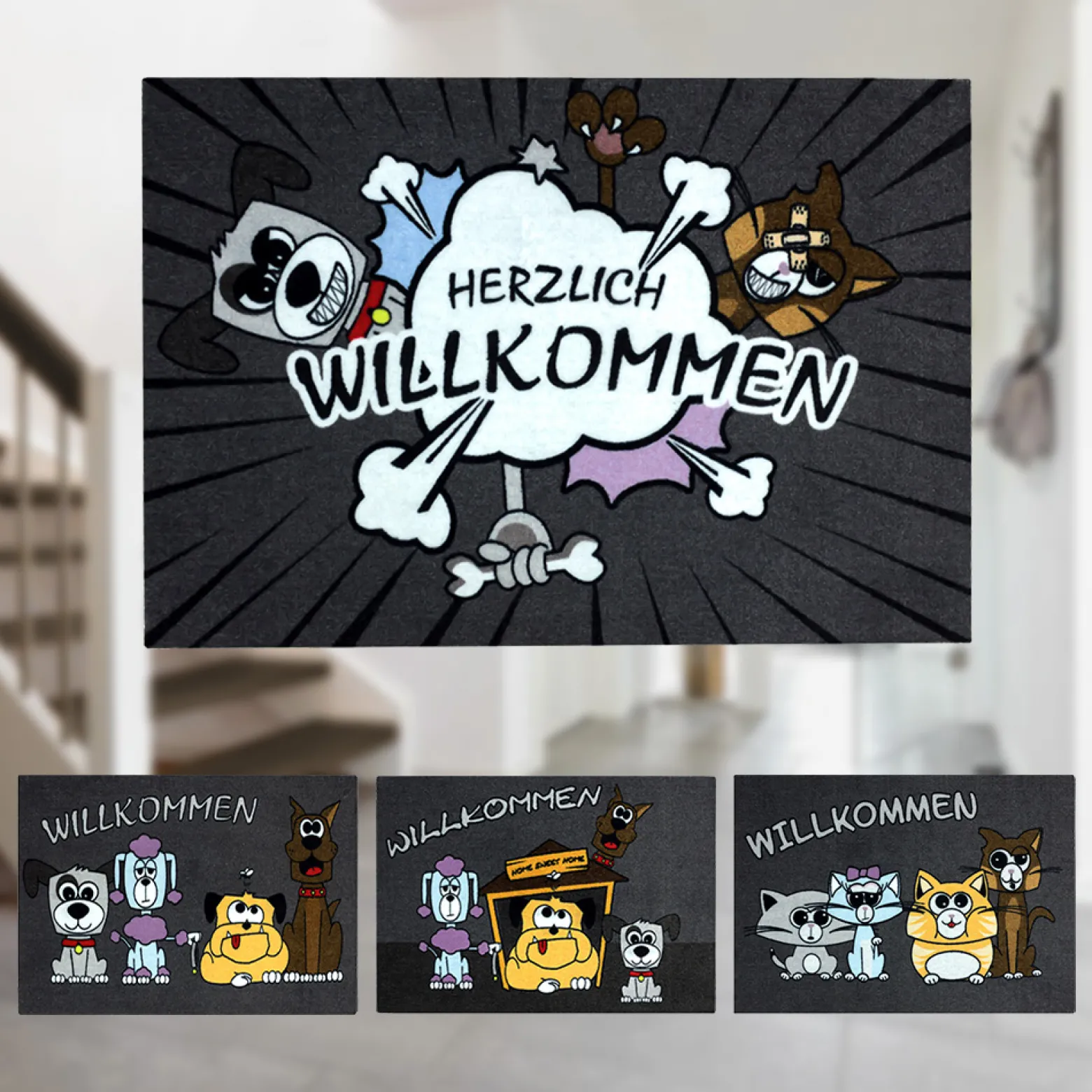 Fußmatte Türmatte Hunde Katzen 50x70cm versch. Motive