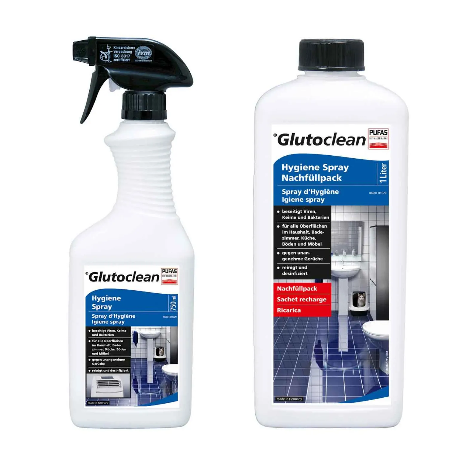 Glutoclean Hygiene Spray 750 ml und Nachfüllpack 1l